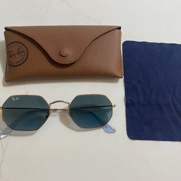 Ray-Ban Blue & Arista Gold Octagonal Classic Sunglasses - Picture 1 of 7